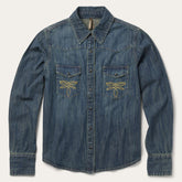 Women Western Shirts | Stetson Dirty Denim Boyfriend Fit Shirt Blue