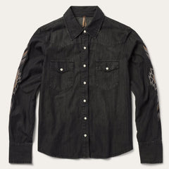 Women Western Shirts | Stetson Embroidered Black Denim Shirt Black