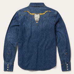 Women Western Shirts | Stetson Embroidered Dark Denim Western Shirt Blue