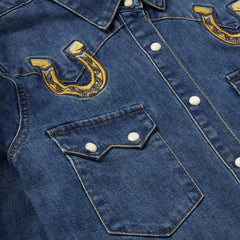 Women Western Shirts | Stetson Embroidered Dark Denim Western Shirt Blue