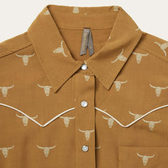 Women Western Shirts | Stetson Mojave Longhorn Print Snap Western Shirt Brown