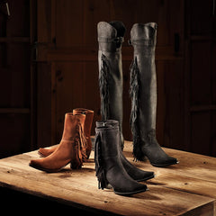 Women Western | Stetson Glam Over-The-Knee Fringe Boot Black Leather