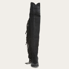 Women Western | Stetson Glam Over-The-Knee Fringe Boot Black Leather