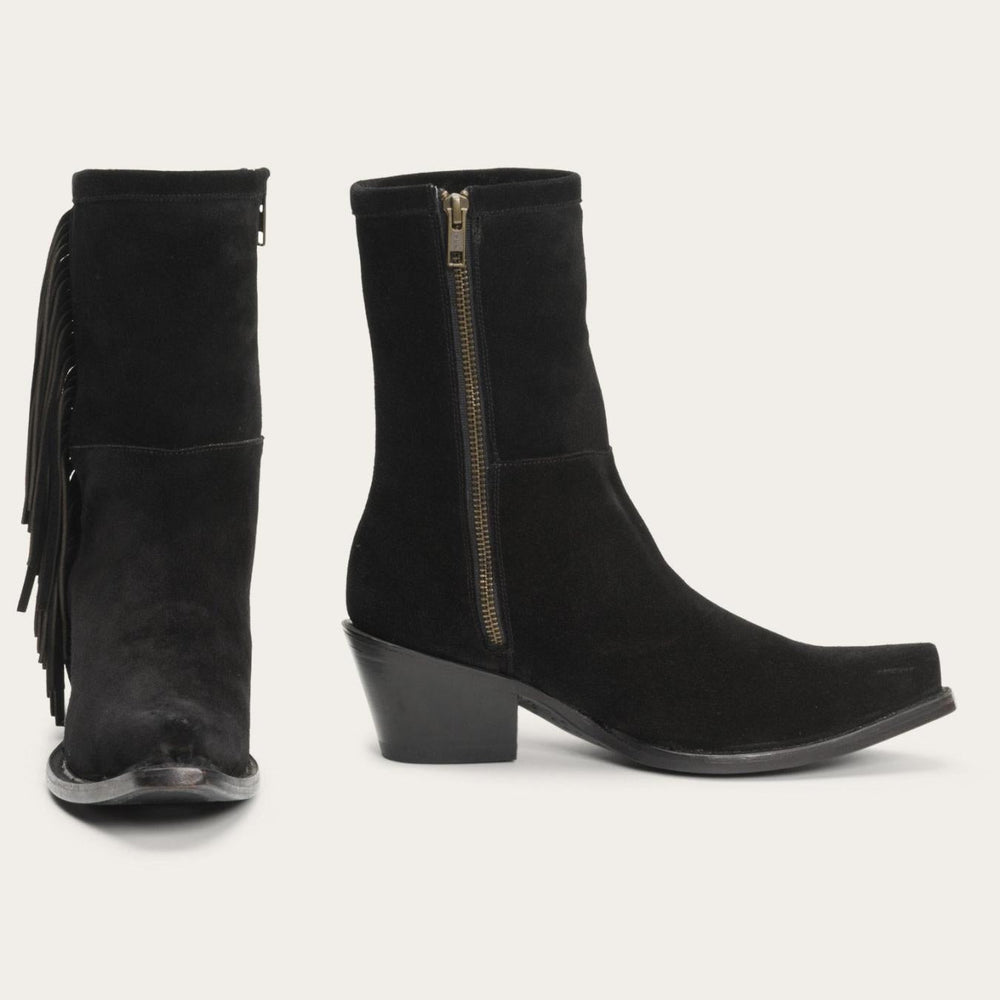 Women Western | Stetson Halle Suede Fringe Side Zip Boot Black
