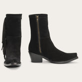 Women Western | Stetson Halle Suede Fringe Side Zip Boot Black
