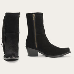 Women Western | Stetson Halle Suede Fringe Side Zip Boot Black