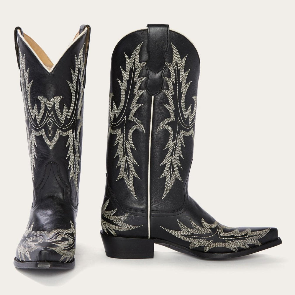 Women Western | Stetson Tina Black & White Flame Embroidered Cowboy Boot Black