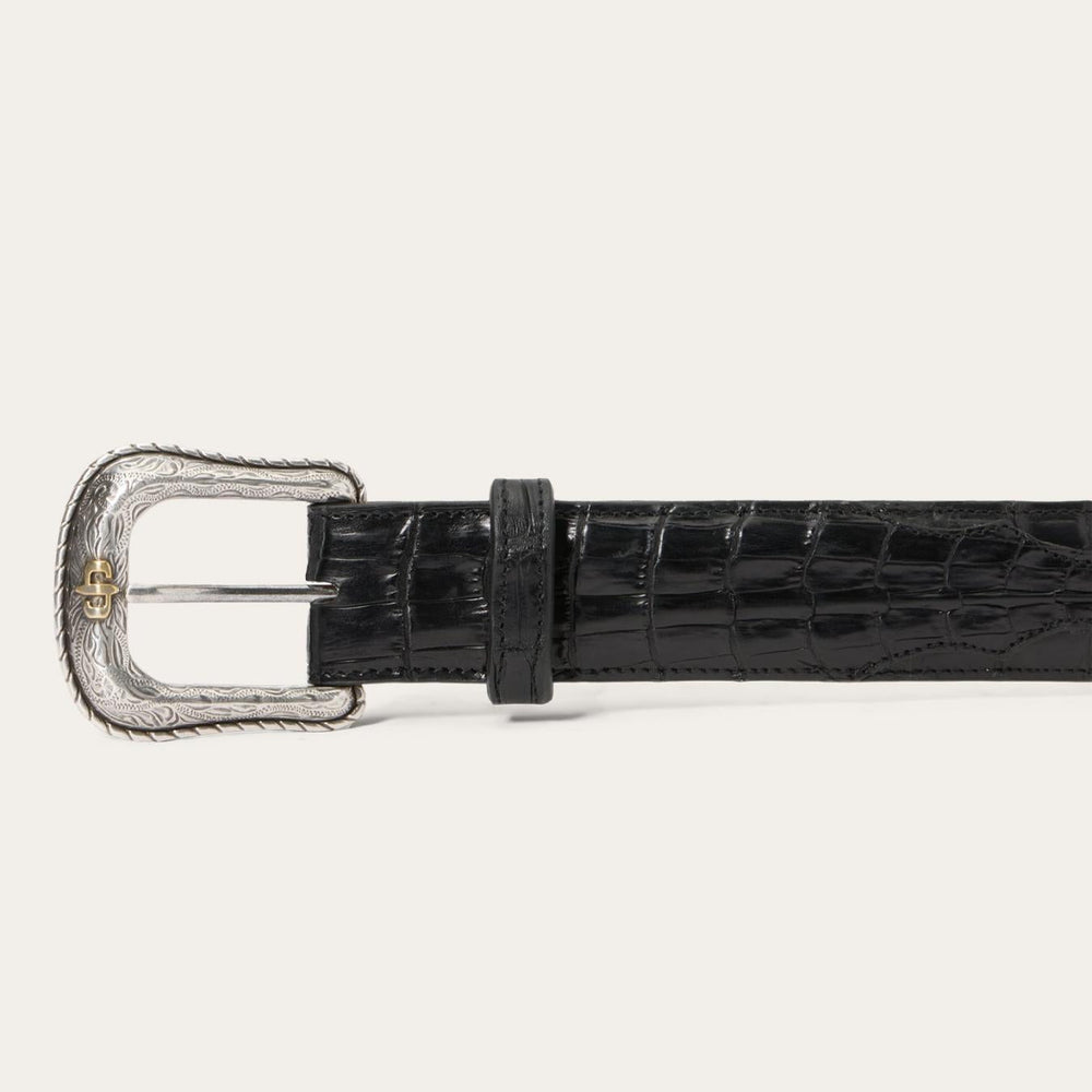 Men Belts | Stetson Caiman Western Tab Belt Black Classic