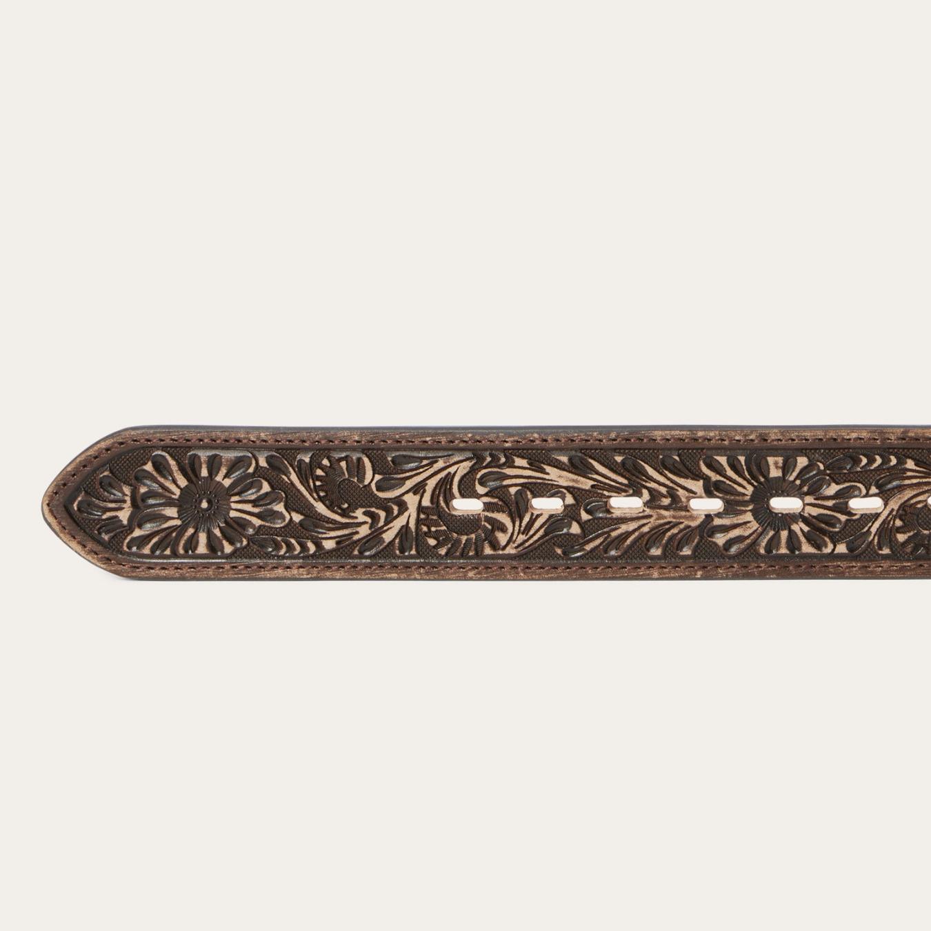 Men Belts | Stetson Hair-on-Hide Tooled Tab Belt Vintage/brown