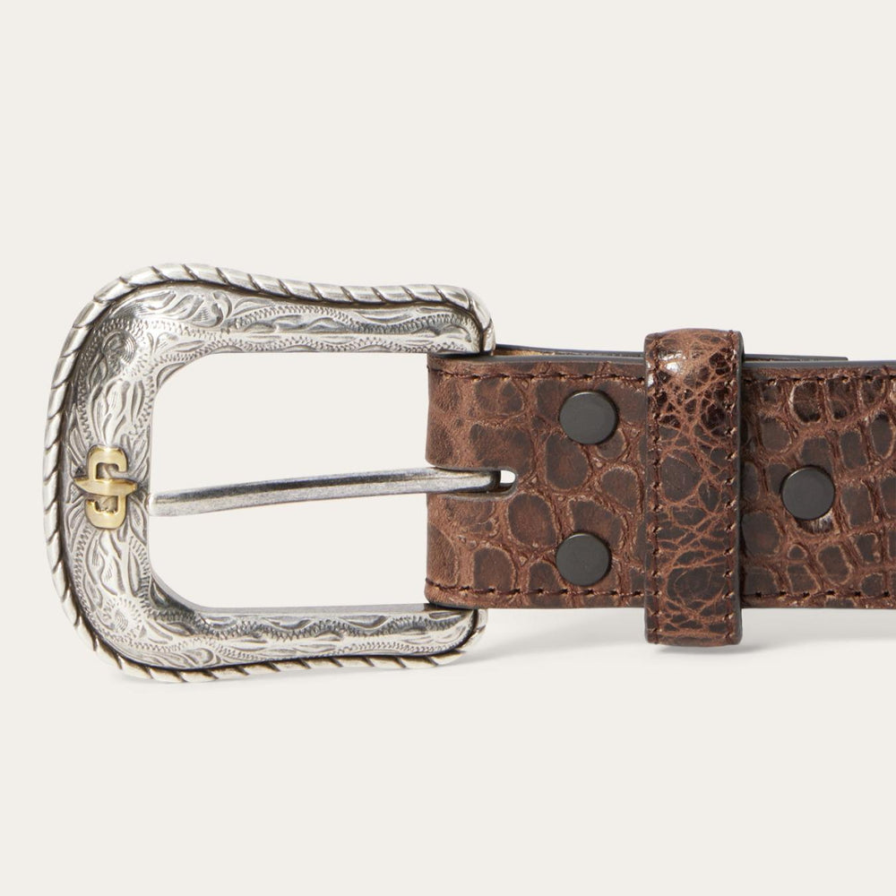 Men Belts | Stetson Ostrich Print Croco Embossed Western Tabs Belt Cognac/california Nut