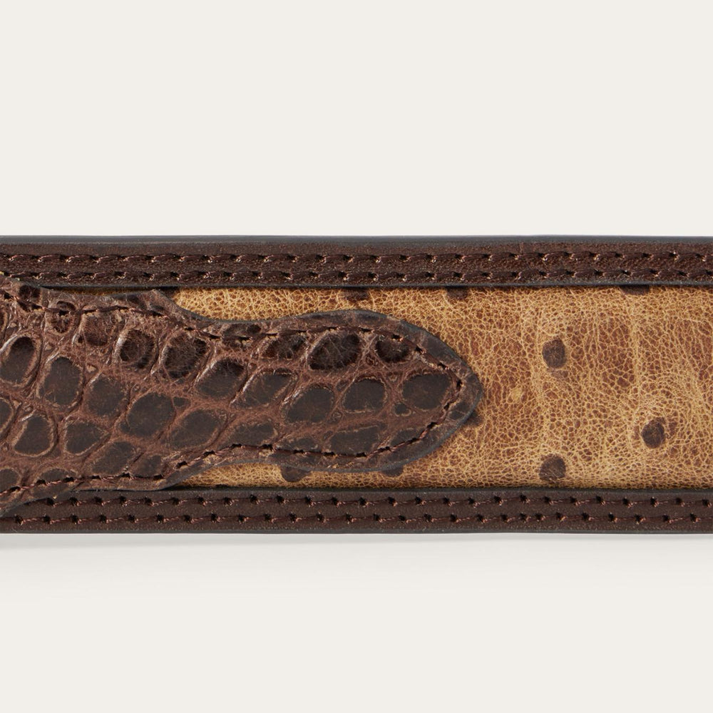 Men Belts | Stetson Ostrich Print Croco Embossed Western Tabs Belt Cognac/california Nut