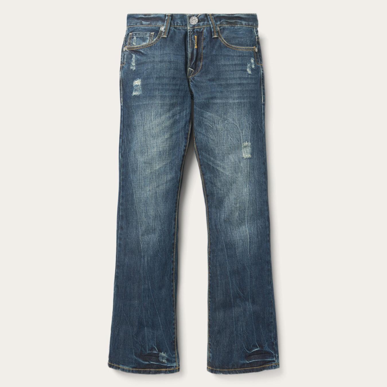 Men Boot Cut | Stetson 1014 Fit Destructed Dark Wash Jeans Blue