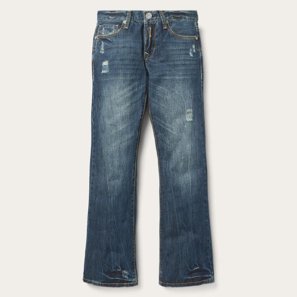 Men Boot Cut | Stetson 1014 Fit Destructed Dark Wash Jeans Blue