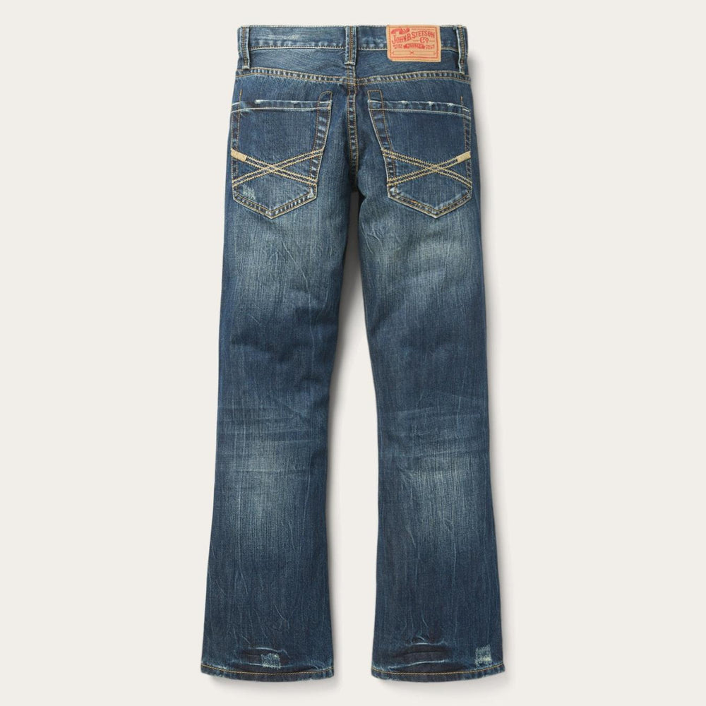 Men Boot Cut | Stetson 1014 Fit Destructed Dark Wash Jeans Blue