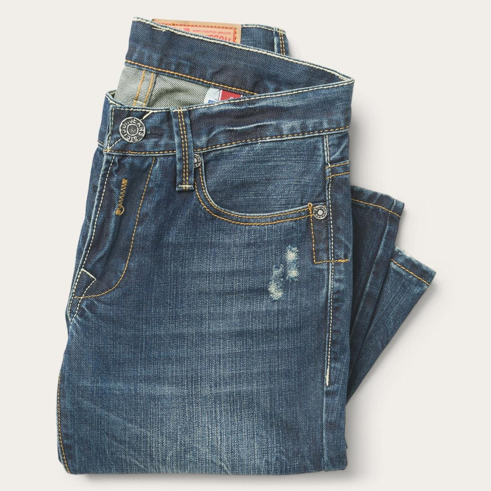 Men Boot Cut | Stetson 1014 Fit Destructed Dark Wash Jeans Blue