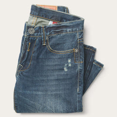 Men Boot Cut | Stetson 1014 Fit Destructed Dark Wash Jeans Blue