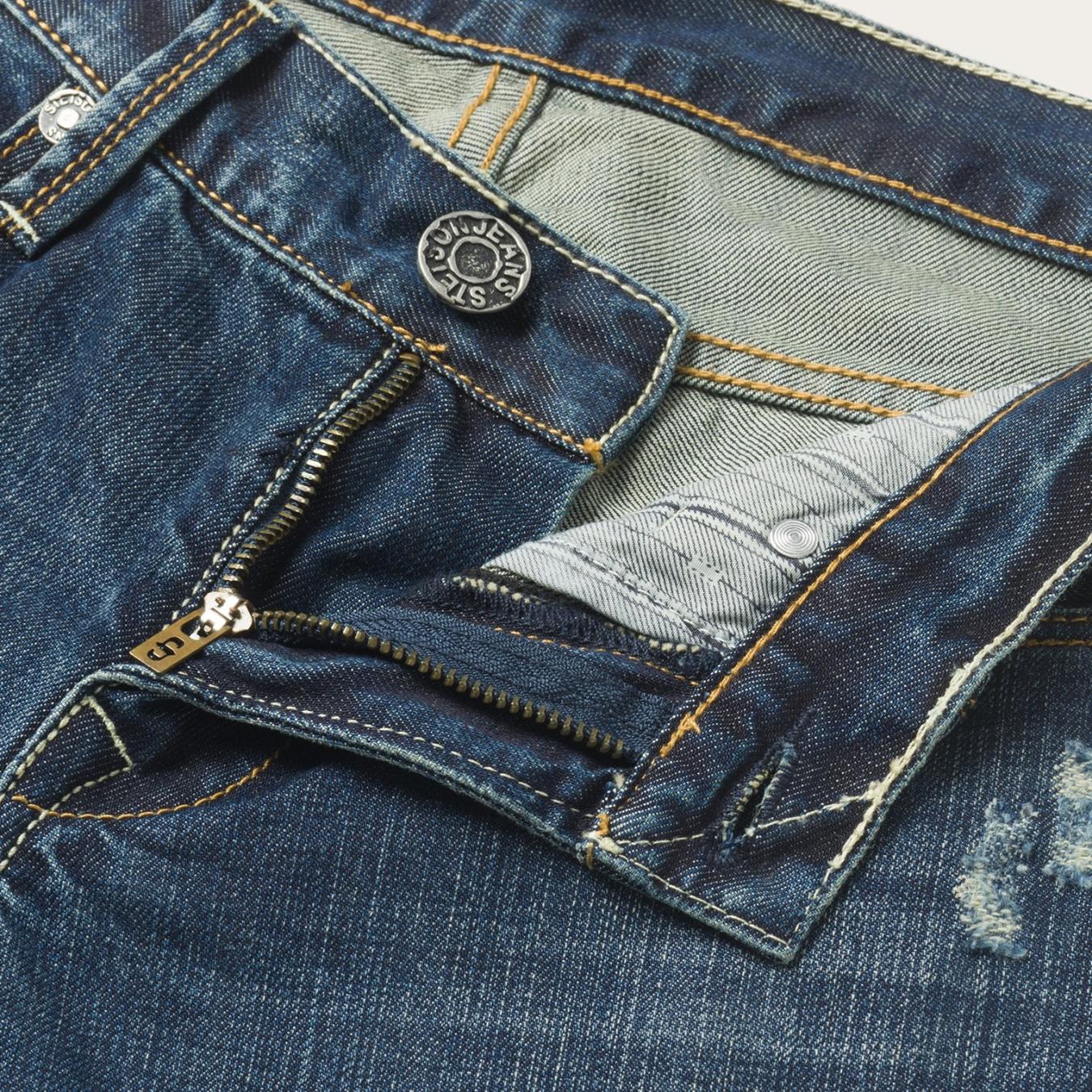 Men Boot Cut | Stetson 1014 Fit Destructed Dark Wash Jeans Blue