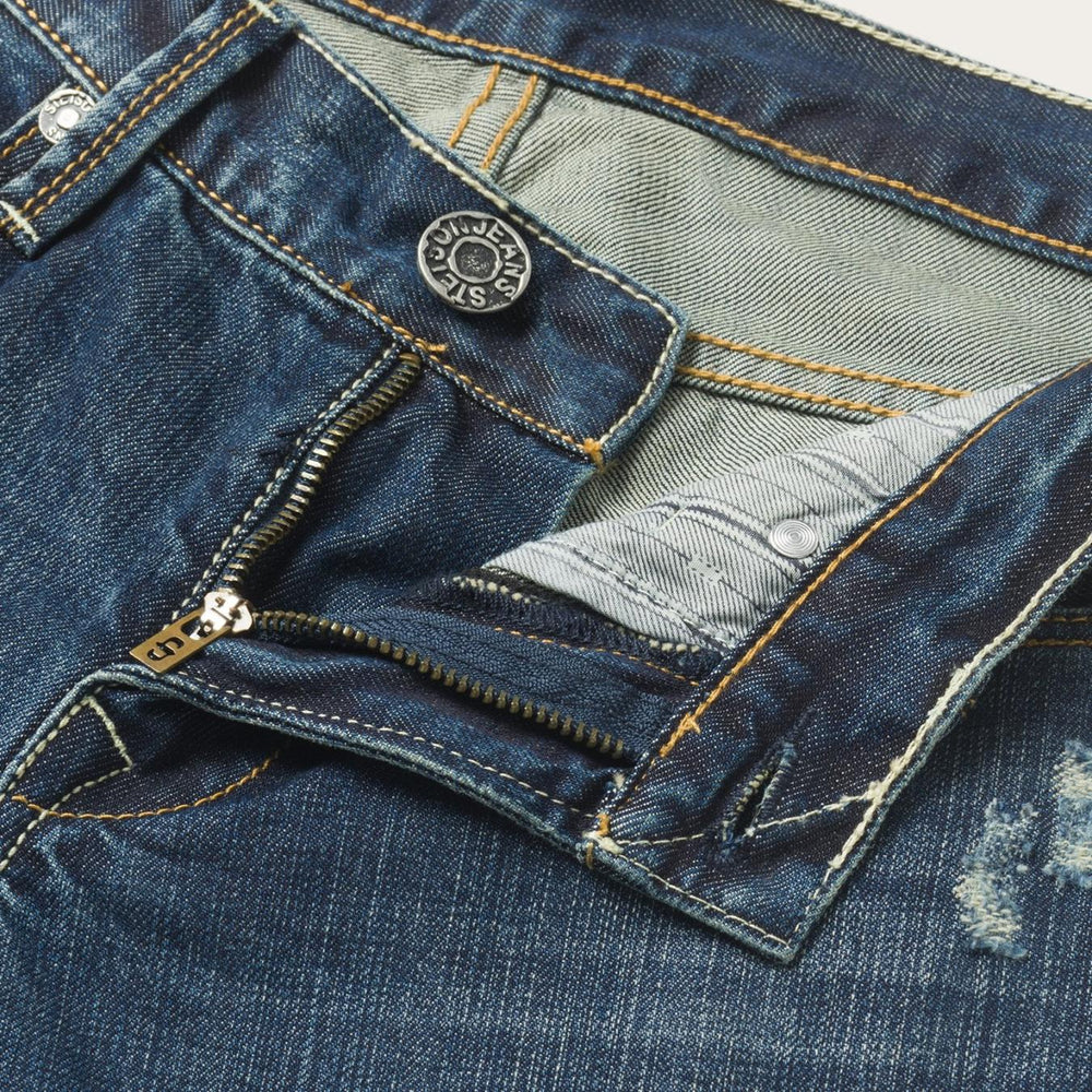 Men Boot Cut | Stetson 1014 Fit Destructed Dark Wash Jeans Blue