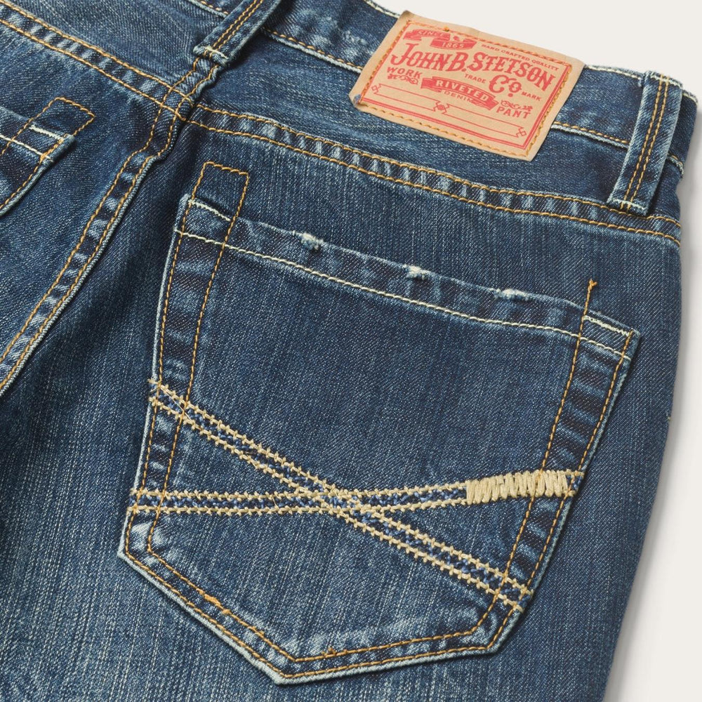 Men Boot Cut | Stetson 1014 Fit Destructed Dark Wash Jeans Blue