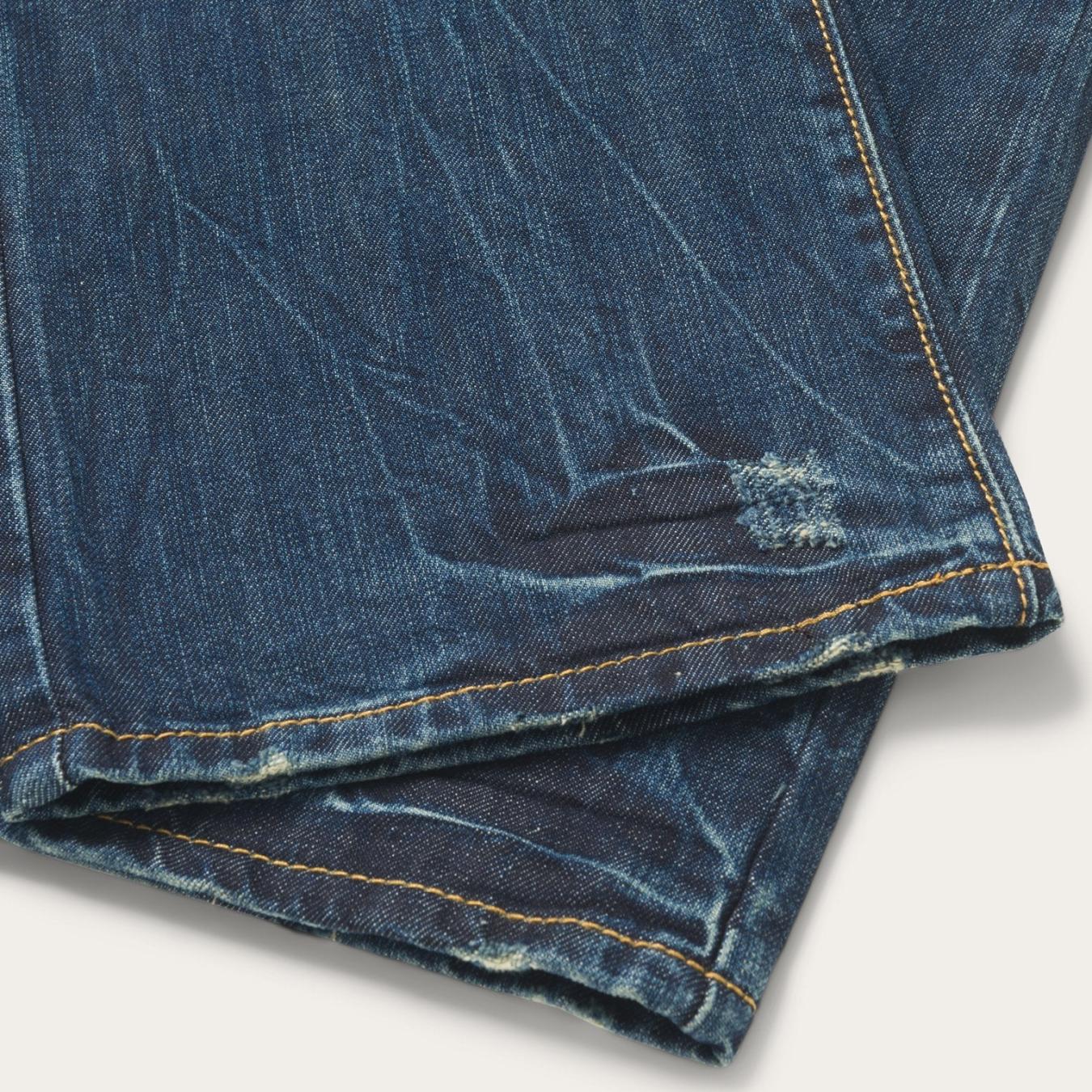 Men Boot Cut | Stetson 1014 Fit Destructed Dark Wash Jeans Blue