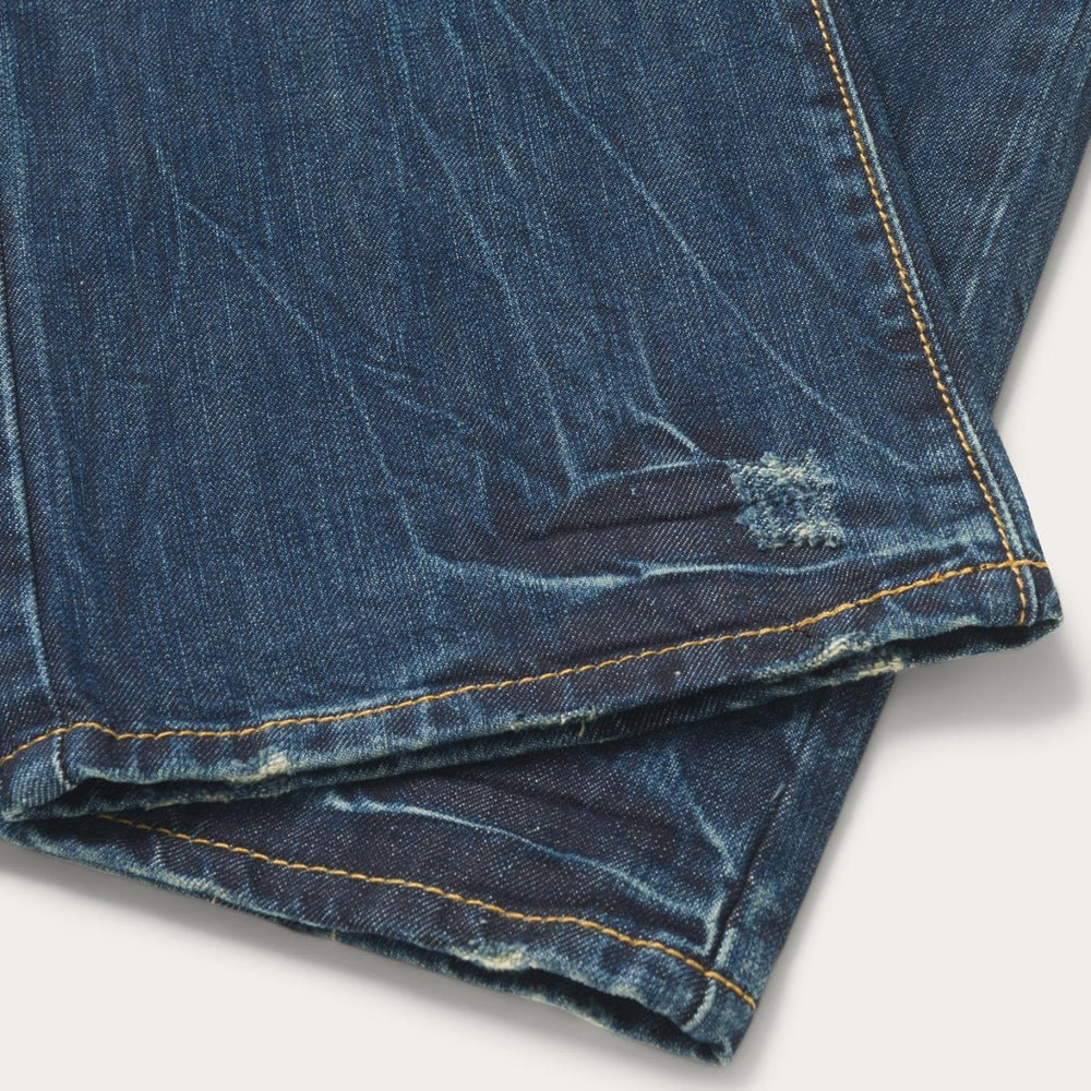 Men Boot Cut | Stetson 1014 Fit Destructed Dark Wash Jeans Blue