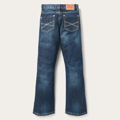 Men Boot Cut | Stetson 1014 Fit Semi-Destructed Wash Jeans Blue