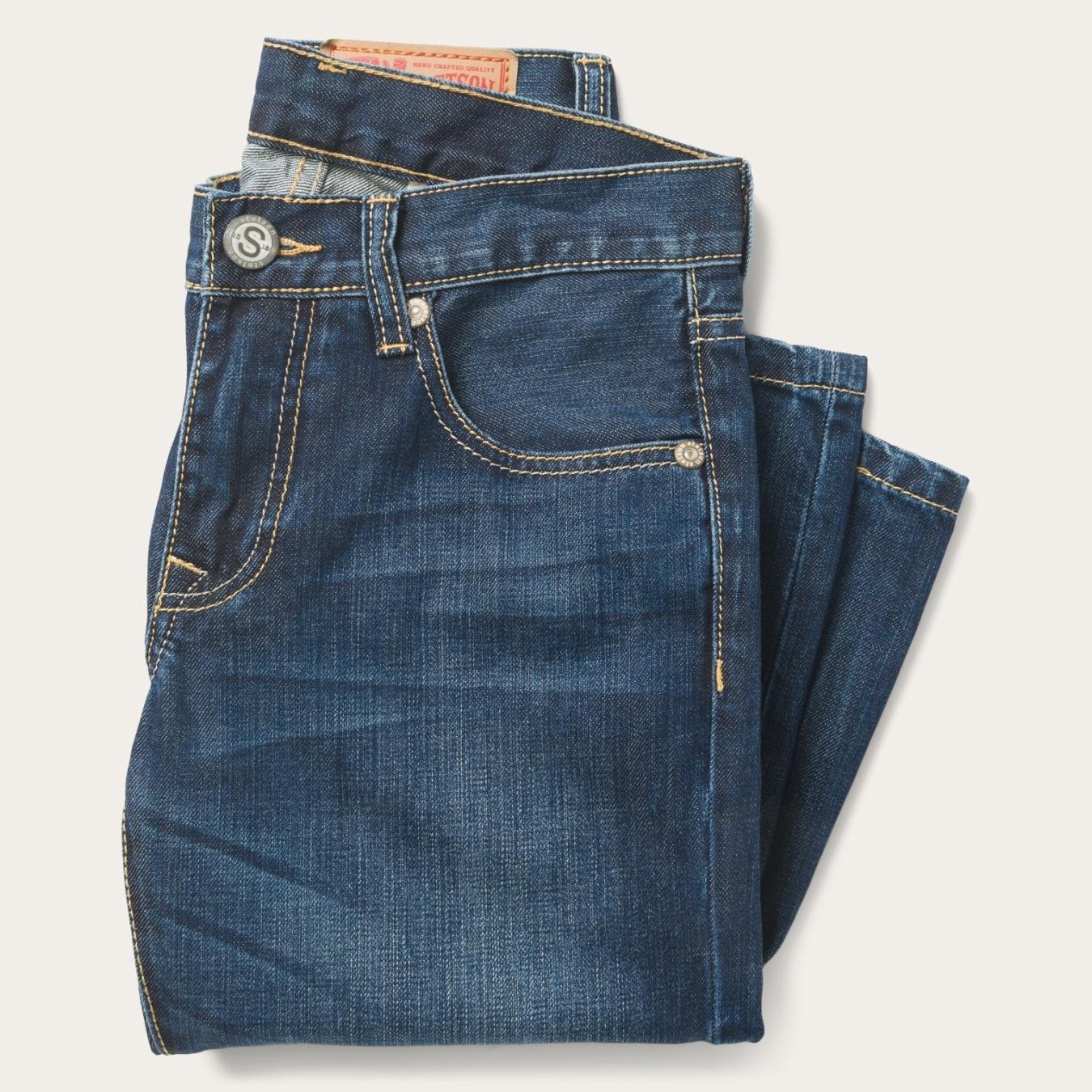 Men Boot Cut | Stetson 1014 Fit Semi-Destructed Wash Jeans Blue