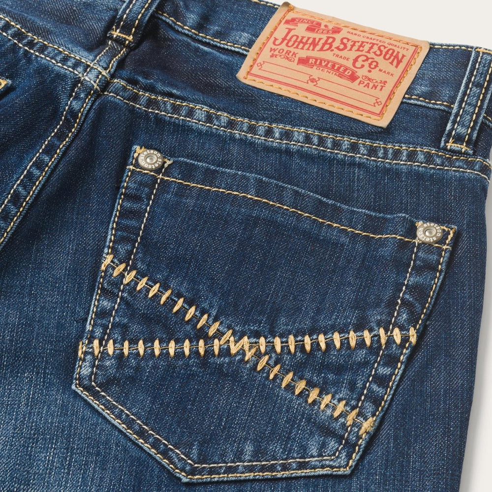 Men Boot Cut | Stetson 1014 Fit Semi-Destructed Wash Jeans Blue