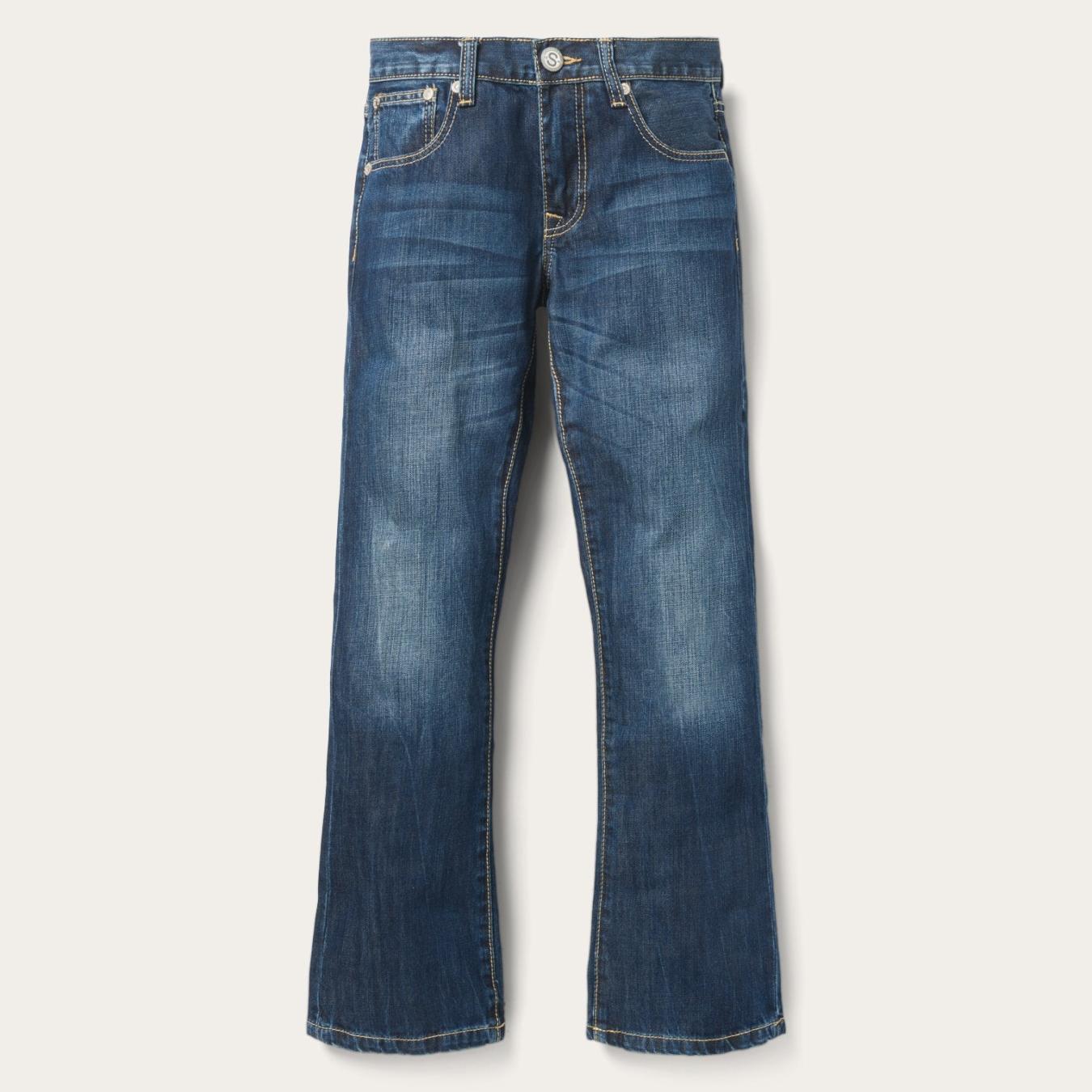 Men Boot Cut | Stetson 1014 Fit Semi-Destructed Wash Jeans Blue