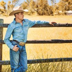Men Boot Cut | Stetson 1520 Fit Light Wash Jeans With Tacking Blue