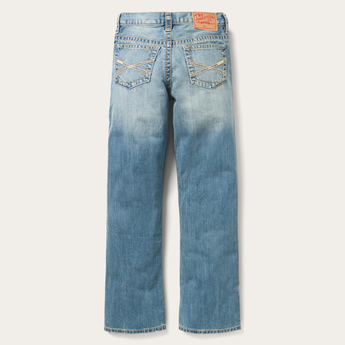 Men Boot Cut | Stetson 1520 Fit Light Wash Jeans With Tacking Blue