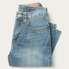 Men Boot Cut | Stetson 1520 Fit Light Wash Jeans With Tacking Blue