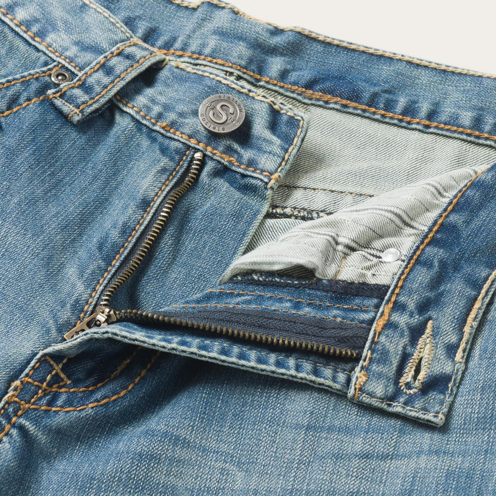Men Boot Cut | Stetson 1520 Fit Light Wash Jeans With Tacking Blue