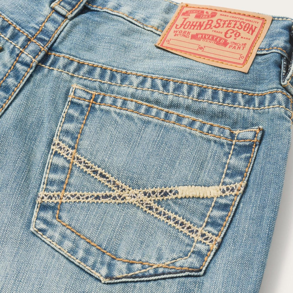 Men Boot Cut | Stetson 1520 Fit Light Wash Jeans With Tacking Blue