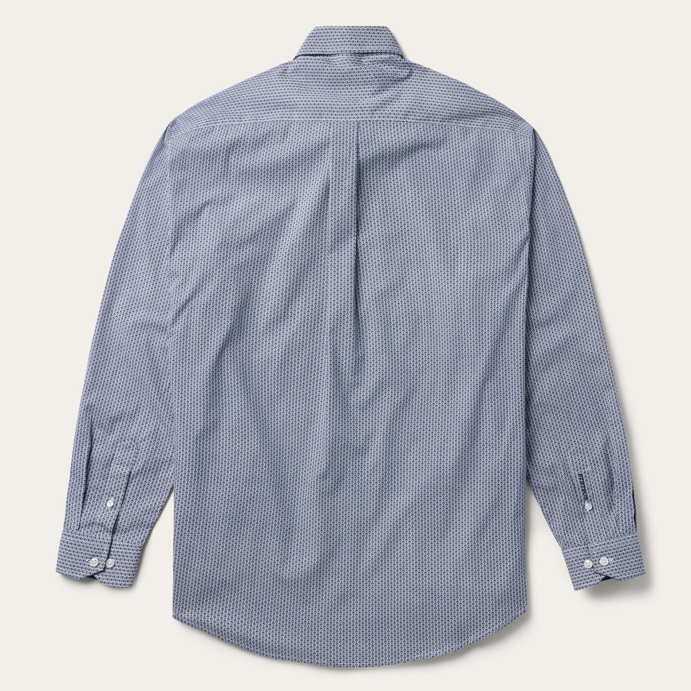 Men Classic Cut | Stetson Blue Deco Geo Print Button Front Shirt Blue