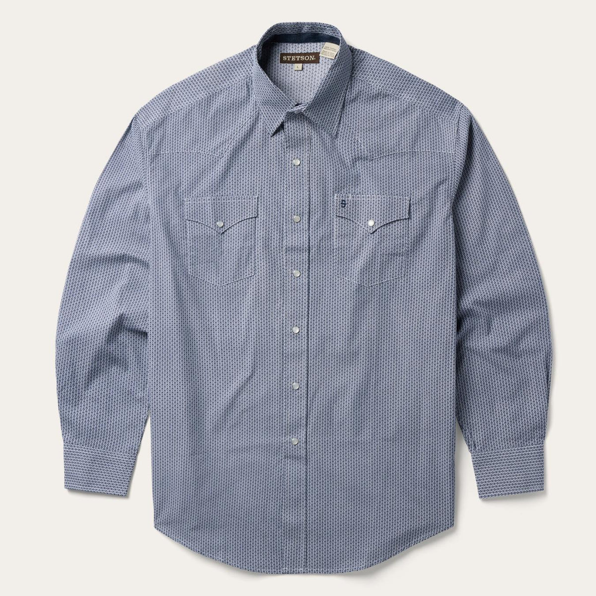 Men Classic Cut | Stetson Blue Deco Geo Print Western Shirt Blue