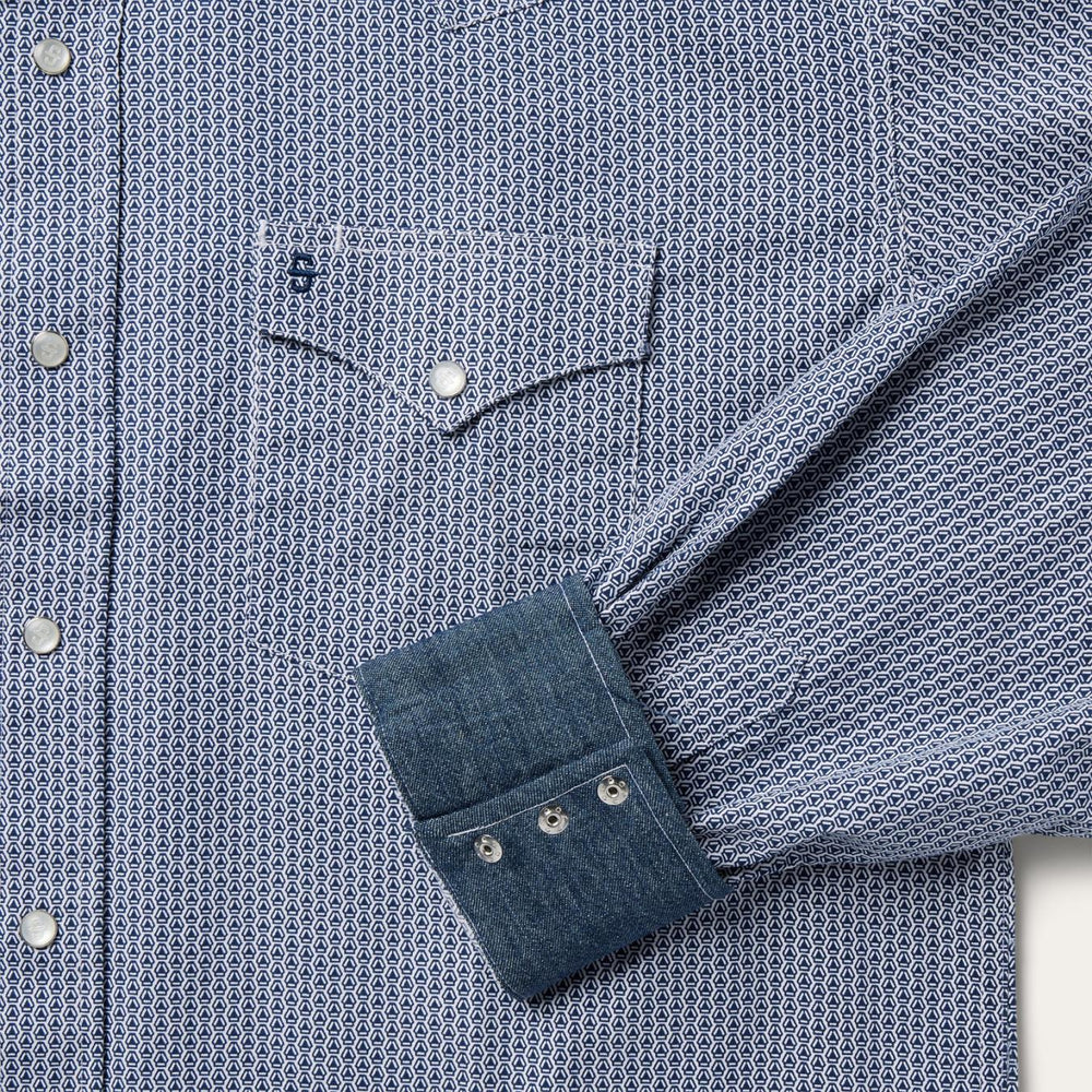 Men Classic Cut | Stetson Blue Deco Geo Print Western Shirt Blue