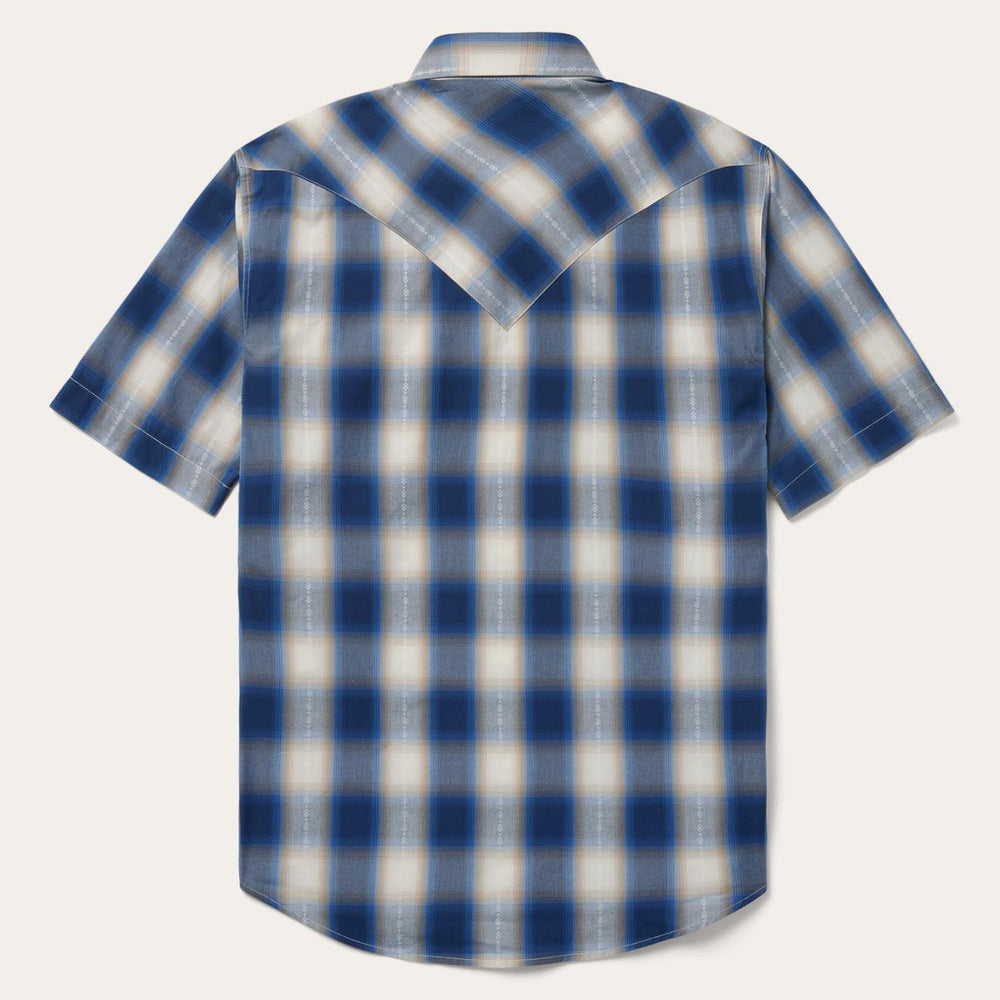 Men Classic Cut | Stetson Blue Ombre Plaid Short Sleeve Western Shirt Blue