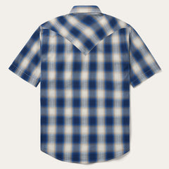 Men Classic Cut | Stetson Blue Ombre Plaid Short Sleeve Western Shirt Blue