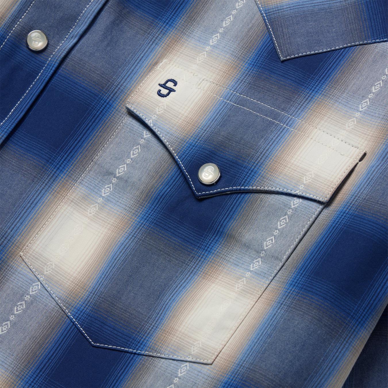 Men Classic Cut | Stetson Blue Ombre Plaid Short Sleeve Western Shirt Blue