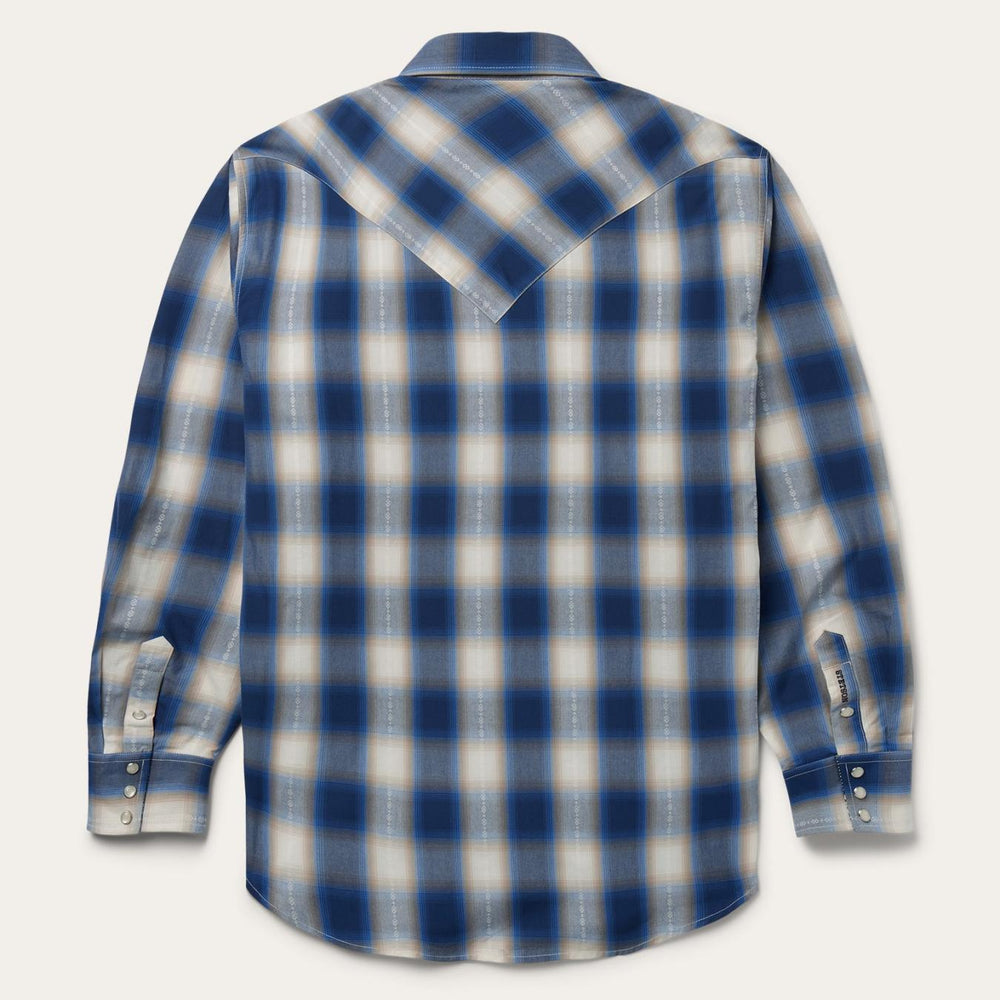 Men Classic Cut | Stetson Blue Ombre Plaid Western Shirt Blue