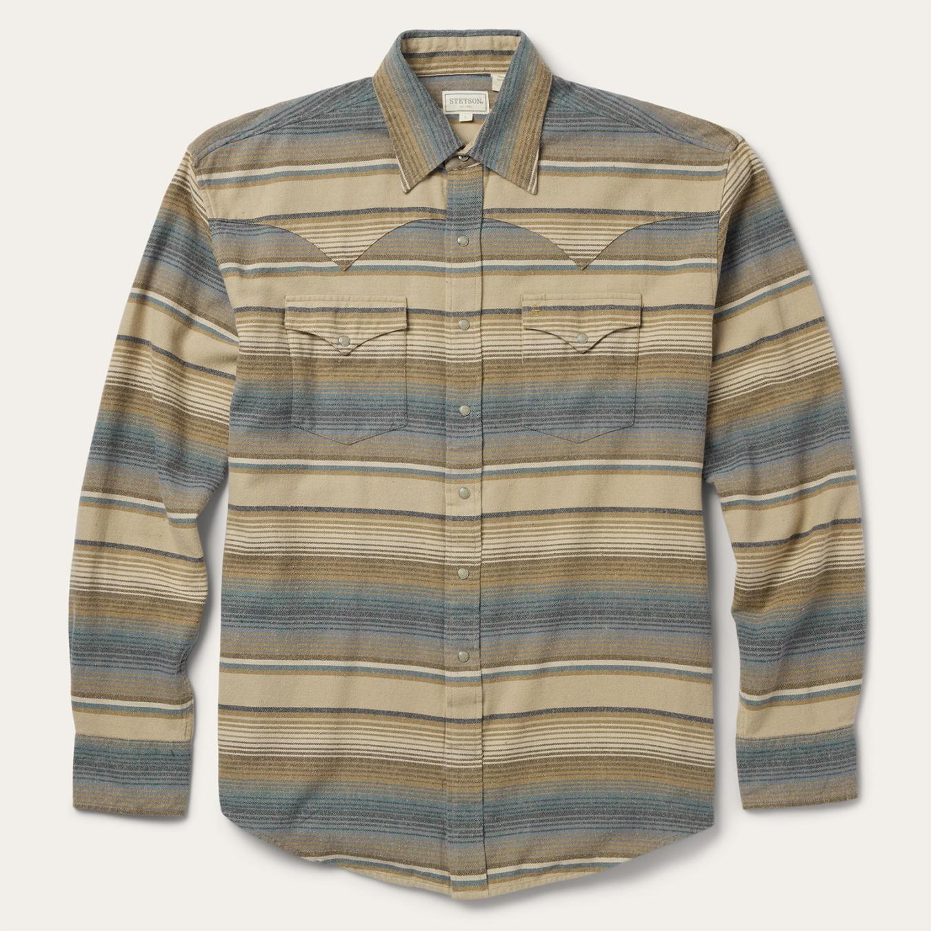 Men Classic Cut | Stetson Blue Stripe Flannel Western Shirt Blue