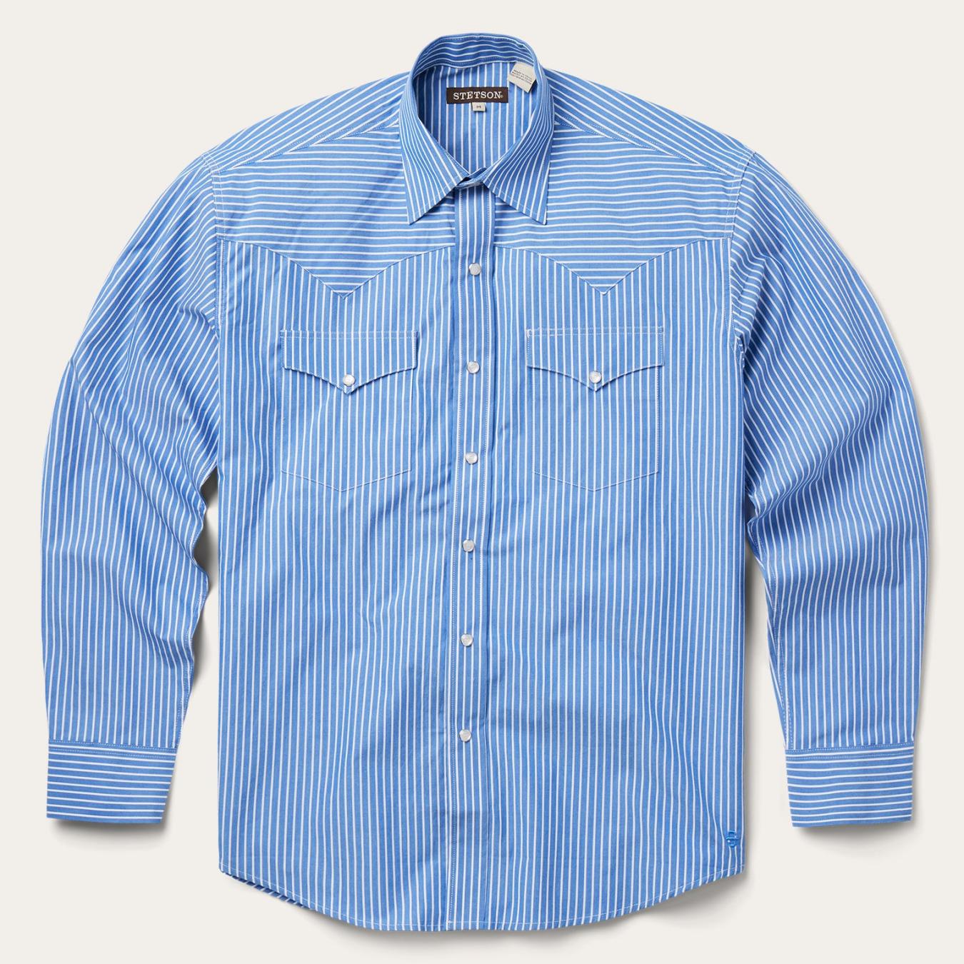 Men Classic Cut | Stetson Blue Western Stripe Shirt Blue