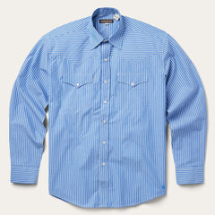 Men Classic Cut | Stetson Blue Western Stripe Shirt Blue