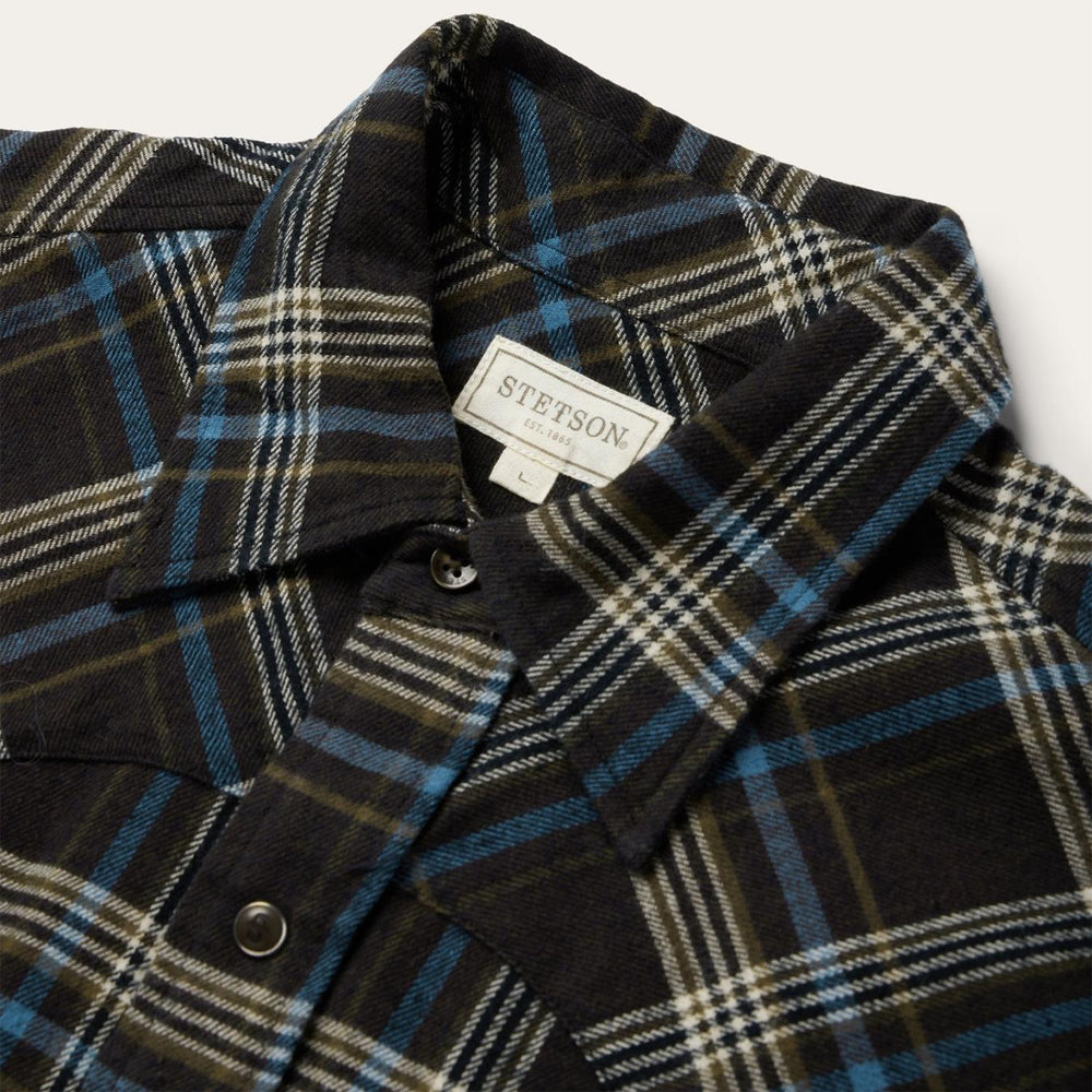 Men Classic Cut | Stetson Brown Plaid Flannel Western Shirt Brown