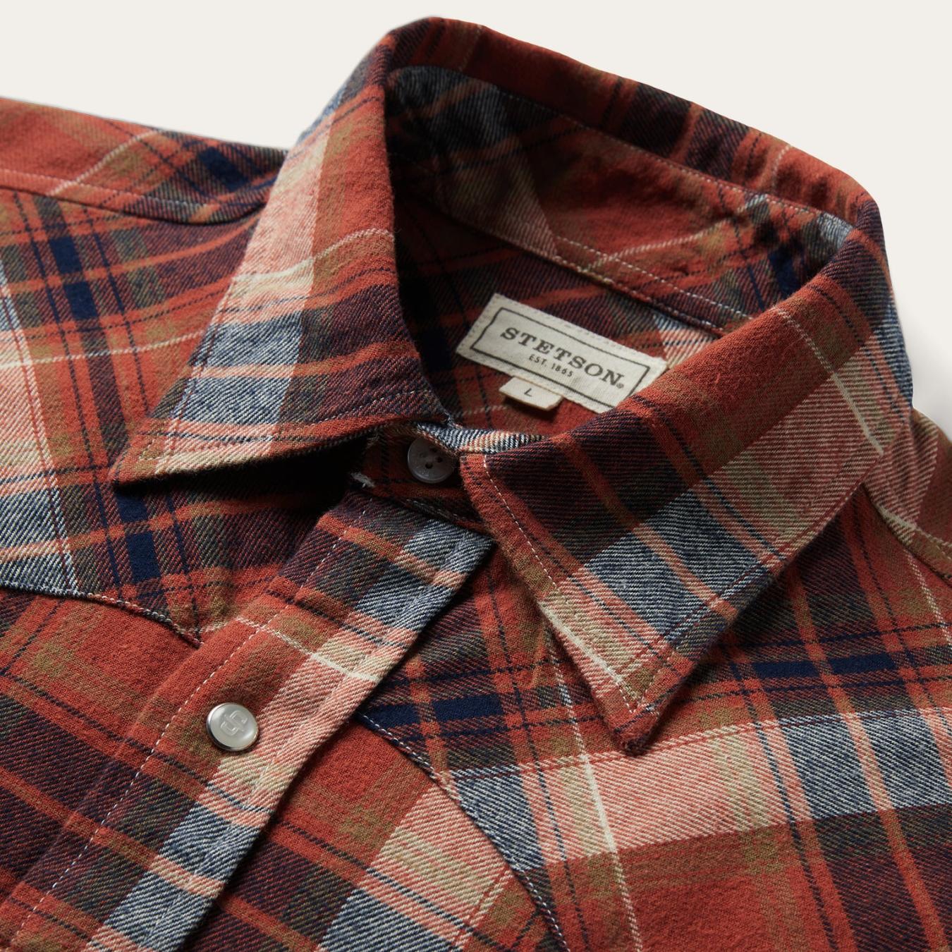 Men Classic Cut | Stetson Brushed Twill Plaid Shirt Orange