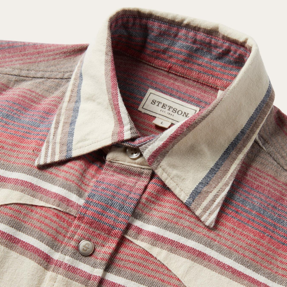 Men Classic Cut | Stetson Brushed Twill Striped Shirt Red
