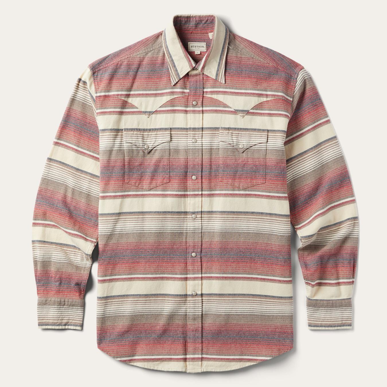Men Classic Cut | Stetson Brushed Twill Striped Shirt Red