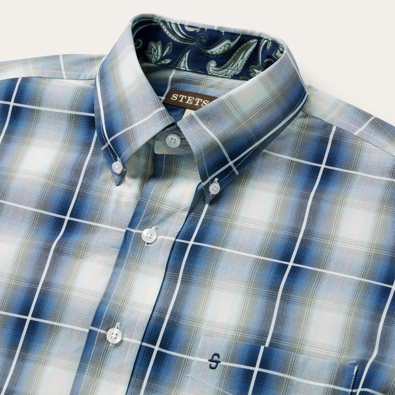 Men Classic Cut | Stetson Crystal Plaid Button Down Shirt Blue