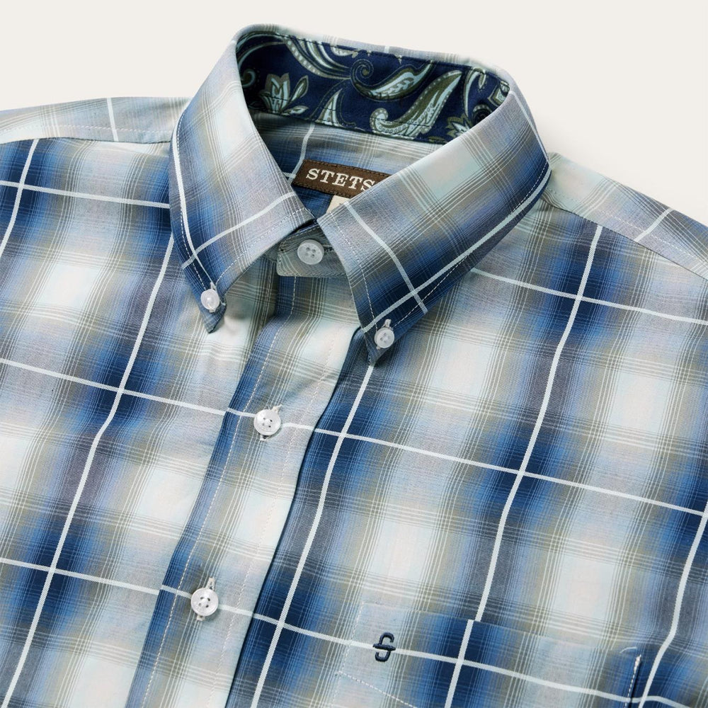 Men Classic Cut | Stetson Crystal Plaid Button Down Shirt Blue